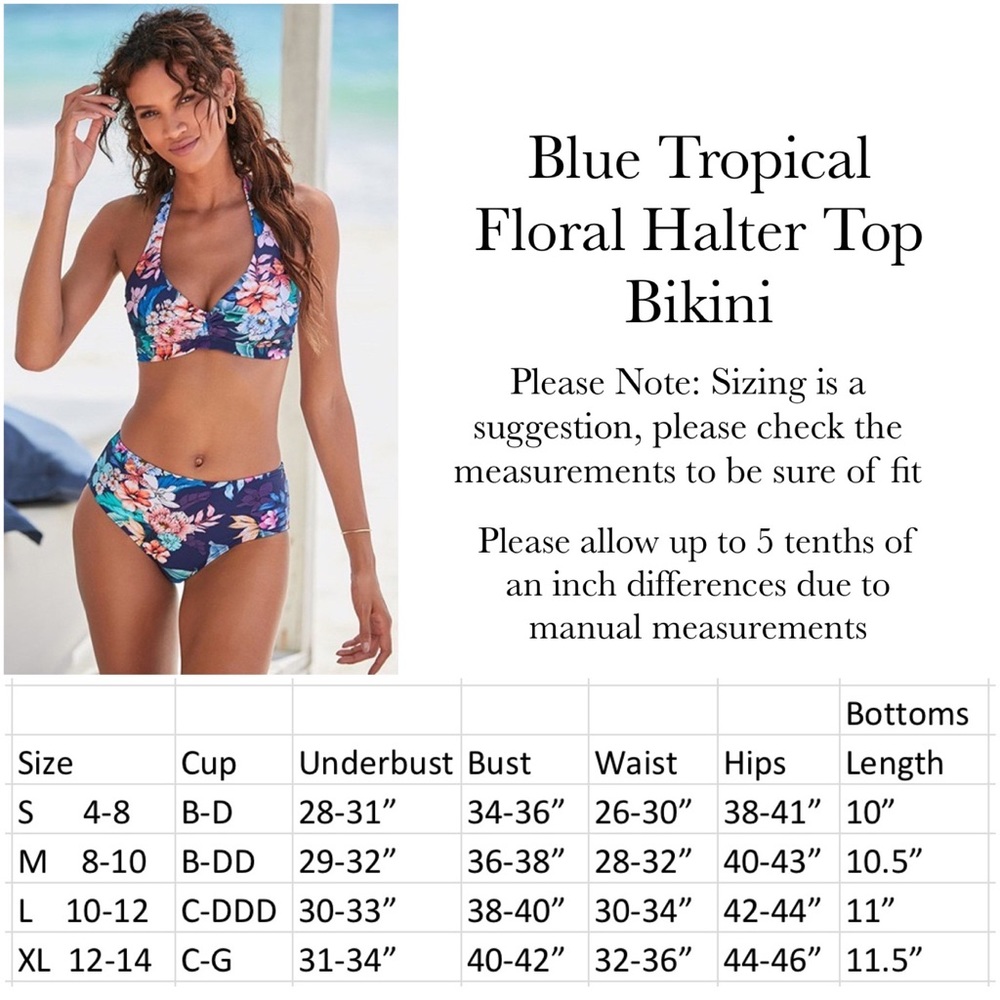 Sexy Blue Tropical Floral Halter Top Bikini - Picture 14 of 14